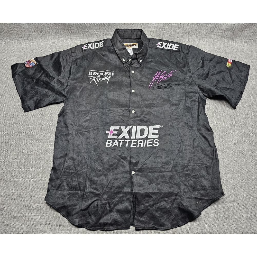 VINTAGE Jeff Burton Racing Exide‎ Shirt Mens 2XL Black NASCAR Jeff Hamilton